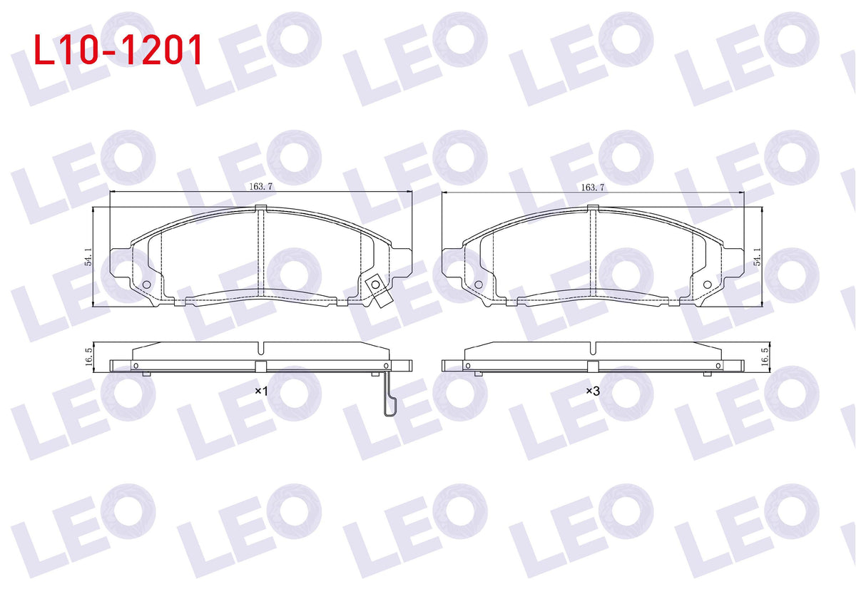 LEO L10-1201 Brake Pad Front with Wear Indicator Cable Drilled Nissan Navara (D40) 2.5 dCi 4Wd 2005-2015 / Nissa — Brake Pads