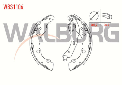 WALBURG WBS1106 Brake Shoe Rear Dacia Logan 1.5 dCi with Lever 203,2X38 — Brake Cables & Hardware