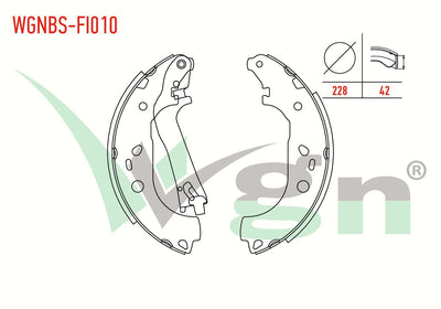 WGN WGNBS-FI010 Brake Shoe Rear Fiat Doblo (119,223) 1.3 Mjt with Lever 228X42 mm 2001-2010 / Doblo 1.6 Mjt 2001-2010 / Combo D 1.6 CDTi 2012