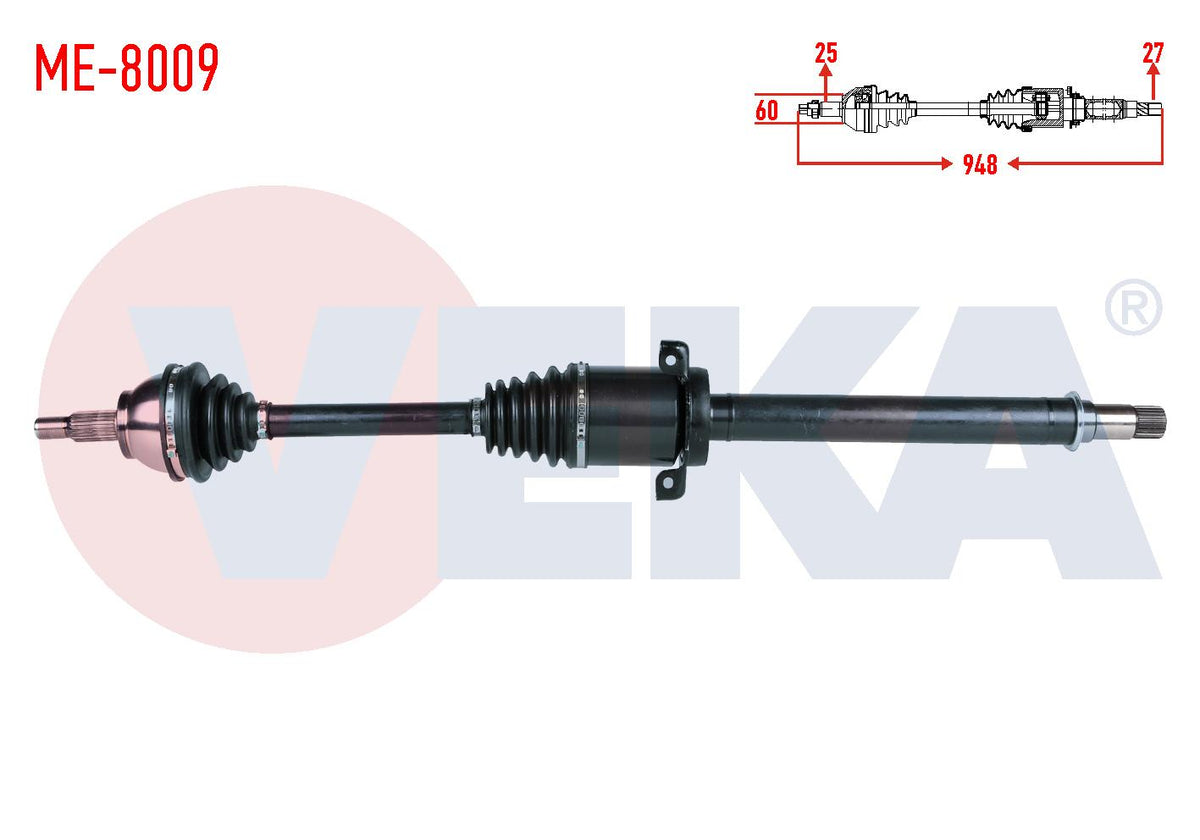 Veka ME-8009 Complete Axle Right Front Mercedes A Series (W169) A 150 A-T Length 948mm 2004-2012 — Axles, CV Joints & Boots