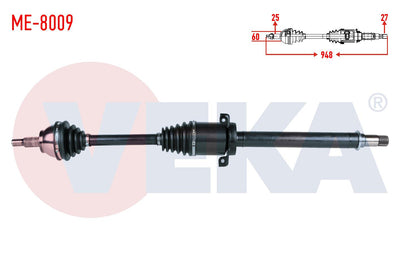 Veka ME-8009 Complete Axle Right Front Mercedes A Series (W169) A 150 A-T Length 948mm 2004-2012 — Axles, CV Joints & Boots