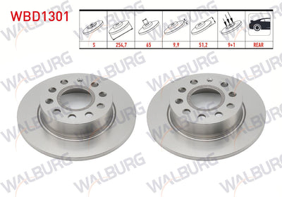 WALBURG WBD1301 Brake Disc Rear Straight 5 Bjn 253X9,9X65x51 — Brake Rotors & Drums