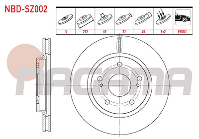 NAGAMA NBD-SZ002 Brake Disc Front Air 5 Bjn 272X22x62x40 Suzuki Swift IV (Fz,Nz) 1.2 2010-/ Swift IV (Fz,Nz) 1.3 2010-| Set of 2