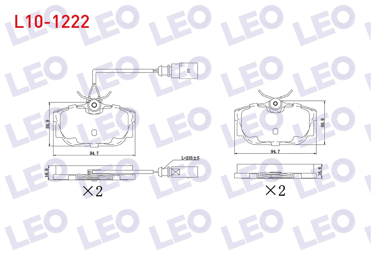 LEO L10-1222 Brake Pad Rear with Connector Volkswagen Transporter IV (70Xb, 70Xc and 5 more models — Brake Pads