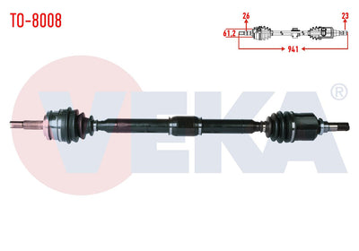 Veka TO-8008 Complete Axle Right Front Toyota Corolla (E15_) 1.6 Vvt-I Length 941mm 2007-2012 — Axles, CV Joints & Boots