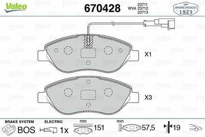 VALEO 670428 Front Brake Pads Set for 07 Bravo & 09 Stilo