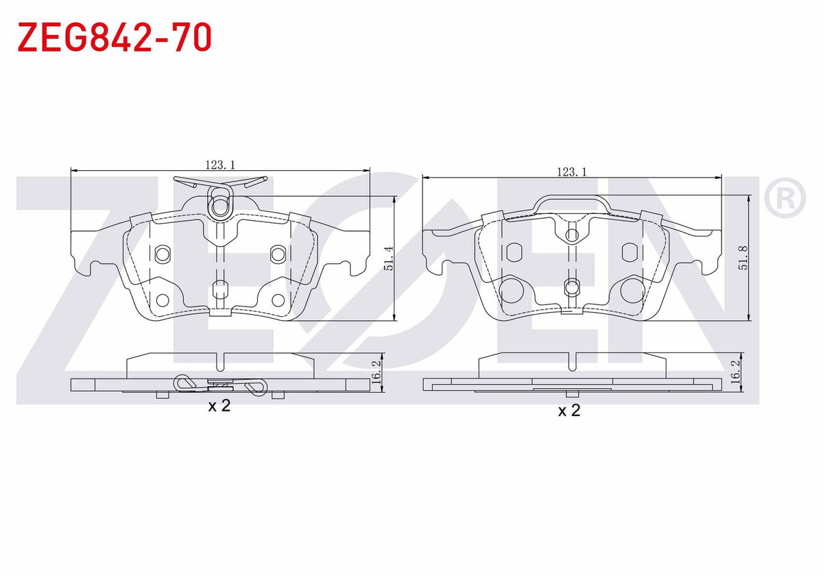 Zegen ZEG842-70 Brake Pad Rear Ford Tourneo Connect 1.6 TDCi 2013-/ 1.5 TDCi 2013-/ Transit Connect 1.5 TDCi 201 — Brake Pads