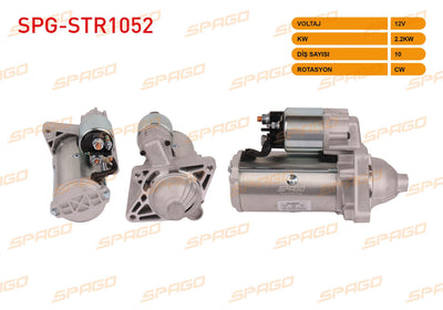 SPAGO SPG-STR1052 Starter Motor 12V 2.2Kw 10 Outer Cw (Str3074) Master III-Traffic II /Qashqai-X-Trail — Starting & Charging