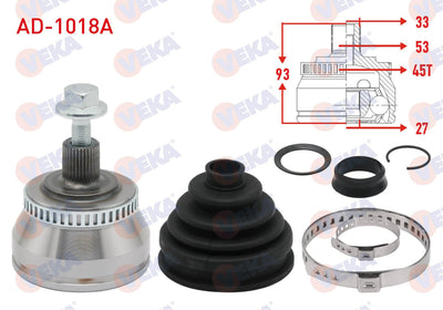 Veka AD-1018A CV Joint Left-Right Front Outer Volkswagen Passat (3B2) 1.9 TDI with ABS 45 Outer 33 — Axles, CV Joints & Boots