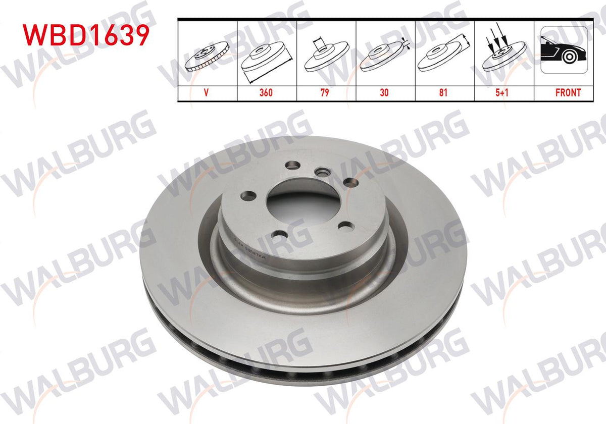WALBURG WBD1639 Brake Disc Front Air 5 Bjn 360X30x79x81 Range Rover III (L322) 3.6 4.2 5.0 4X4 2005-20 — Brake Rotors & Drums
