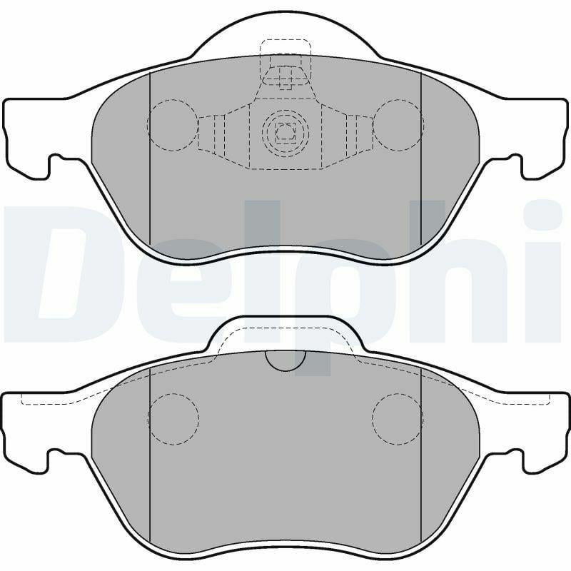 Delphi LP2252 front brake pads for Megane II, Close-up view of Delphi LP2252 brake pad features Delphi LP2252 Front Brake Pads - Disk Brake Pad Set for Megane II | Compatible with 1.5 DCI, 1.6, and 2.0 Models Delphi LP2252 Front Brake Pads for Megane II delphi, front-brake-pads, Megane-II, disk-brake-pads, low-metallic, brake-system, car-maintenance, mechanics, replacement-parts, ai-generated