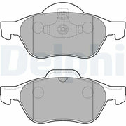Delphi LP2252 front brake pads for Megane II, Close-up view of Delphi LP2252 brake pad features Delphi LP2252 Front Brake Pads - Disk Brake Pad Set for Megane II | Compatible with 1.5 DCI, 1.6, and 2.0 Models Delphi LP2252 Front Brake Pads for Megane II delphi, front-brake-pads, Megane-II, disk-brake-pads, low-metallic, brake-system, car-maintenance, mechanics, replacement-parts, ai-generated