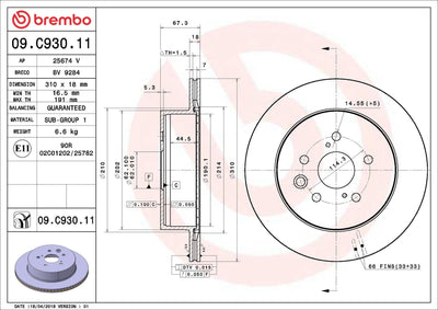 Brembo 09.C930.11 Brake Disc Rear Air 310 mm Toyota Crown 03-08 — Brake Rotors & Drums