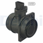 delphi air flow meter for 99-01 golf bora, close-up of delphi air flow meter connector, delphi air flow meter technical specifications Delphi Air Flow Meter - Hava Hacmi Ölçme Cihazı for 99-01 Golf/Bora 1.9 TDI | 12V Delphi Air Flow Meter for 99-01 Golf/Bora 1.9TDI delphi, air-flow-meter, golf, bora, automotive-repair, car-accessories, car-parts, engine-performance, mechanics, ai-generated