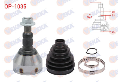 Veka OP-1035 CV Joint Left-Right Front Outer Opel Vectra C 1.6 16V 30X25x53 Length mm 166 2002-200 — Axles, CV Joints & Boots