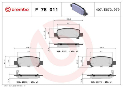 Brembo P78011 Brake Pad Brake Rear-(Subaru Forester 97 / 02 / Impreza 98 / 05 / Legazy 98 / 03 / Outback 00 / 03 — Brake Pads