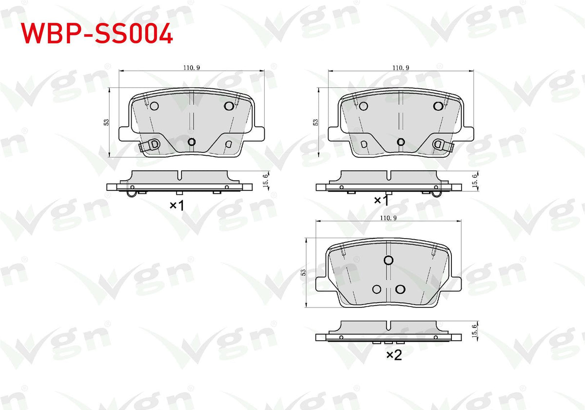 WGN WBP-SS004 Brake Pad Rear with Wear Indicator Ssangyong Rexton 2.0 E-XDi W-2.7 XDi 2017