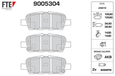 Fte 9005304 Brake Pad Rear Cube Juke 10 > Pulsar 14 > Q50 Q60 Q70 13 > Grand Vitara II 03 > — Brake Pads