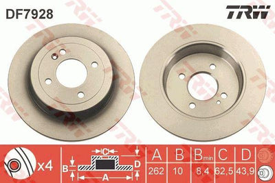 TRW DF7928 Disc Rear Accent Blue i20 Rio Bayon 262mm | 1 Piece