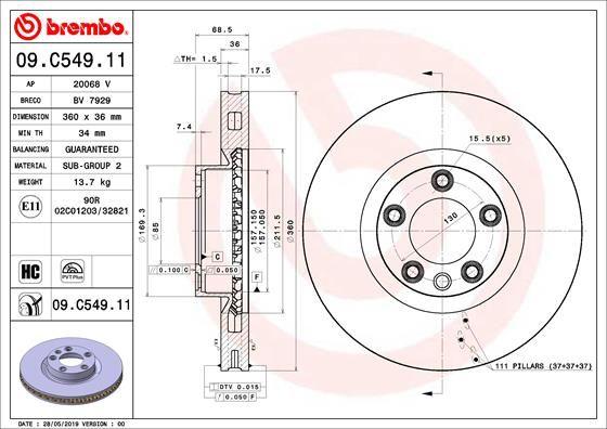 Brembo 09.C549.11 Right / Left Front Brake Disc VW Touareg Porsche Cayenne — Brake Rotors & Drums