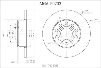 MGA 50203 Rear Brake Disc-256×12 5×112 (VW Caddy 04-11 Golf 04-14 Audi A3 04-13 Skoda Octavia 09-13) — Brake Rotors & Drums