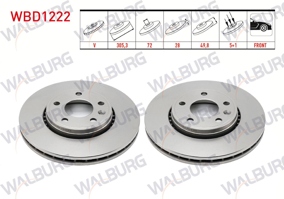 WALBURG WBD1222 Brake Disc Front Air 5 Bjn 305,3X28x72x49 — Brake Rotors & Drums