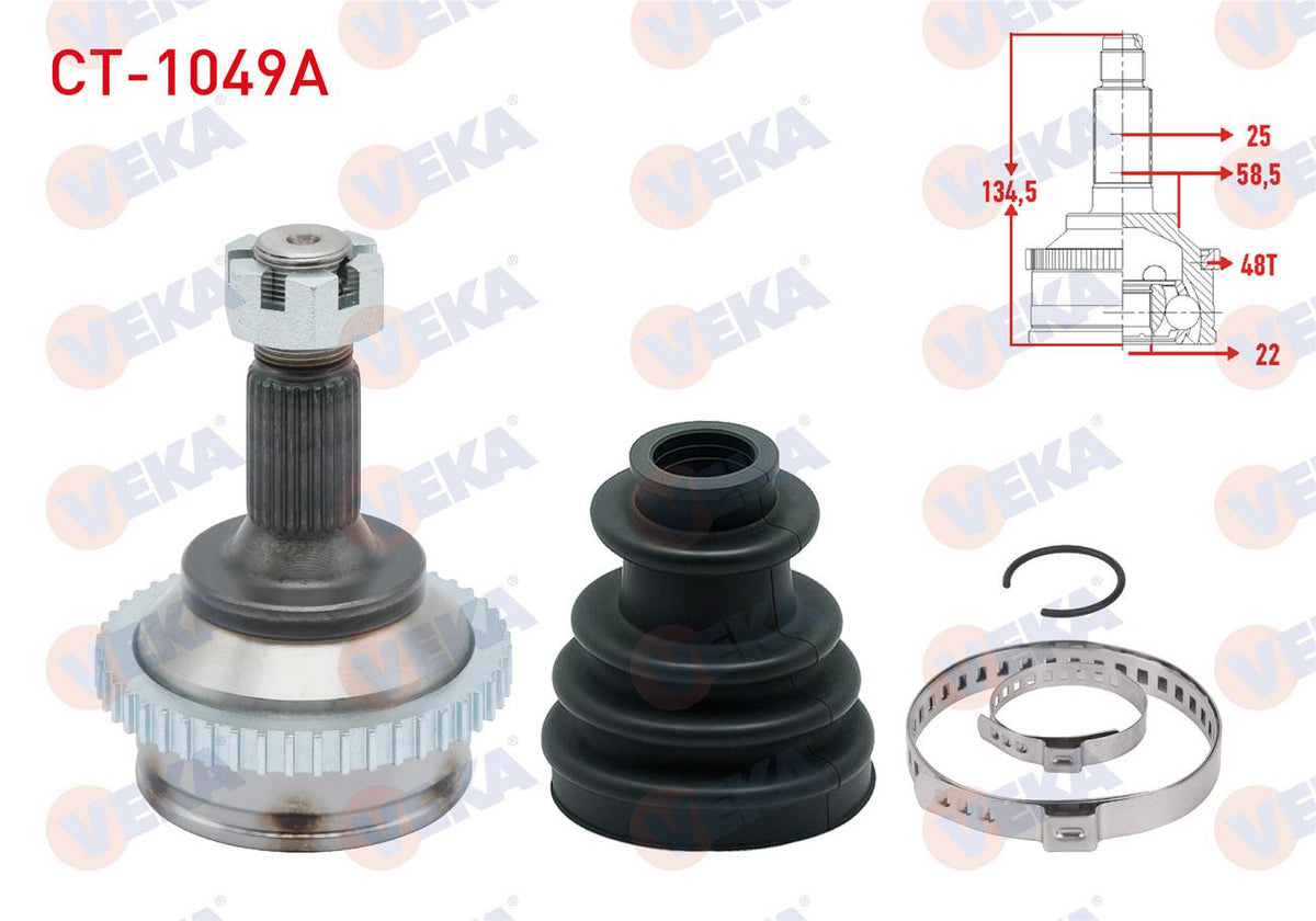 Veka CT-1049A CV Joint Left-Right Front Outer Peugeot 307 (3A / C) 1.4 ABS li 48 Outer 25X22x58 — Axles, CV Joints & Boots
