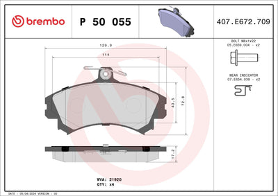 Brembo P50055 Brake Pad Brake Front-(Mitsubishi Carisma 00 / 06 ABS Li Tip / Colt 1.5 04 / 10 / Space Star 98 / 04)