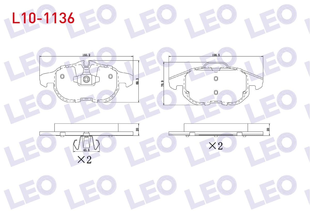 LEO L10-1136 Brake Pad Front Opel Vectra C 1.6 16V 2002-2008 / Vectra C 1.9 CDTi 2002-2008 / Vectra C 2.0 DTi 20 — Brake Pads