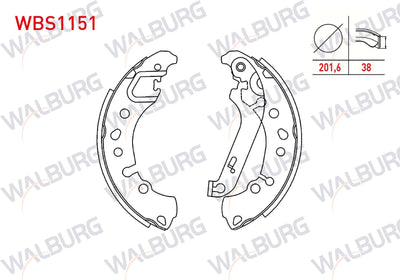 WALBURG WBS1151 Brake Shoe Rear with Lever 201,6X38mm Ford Fiesta VII 1.0 2017 — Brake Cables & Hardware
