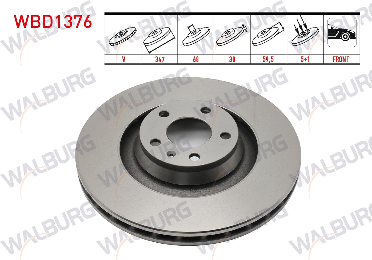 WALBURG WBD1376 Brake Disc Front Air 5 Bjn 347X30x68x59 — Brake Rotors & Drums