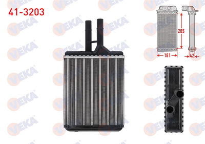 Veka 41-3203 Heater Core Mechanical Opel Vectra B 1.6i Borulu 1995-2003 — Heater & Blower