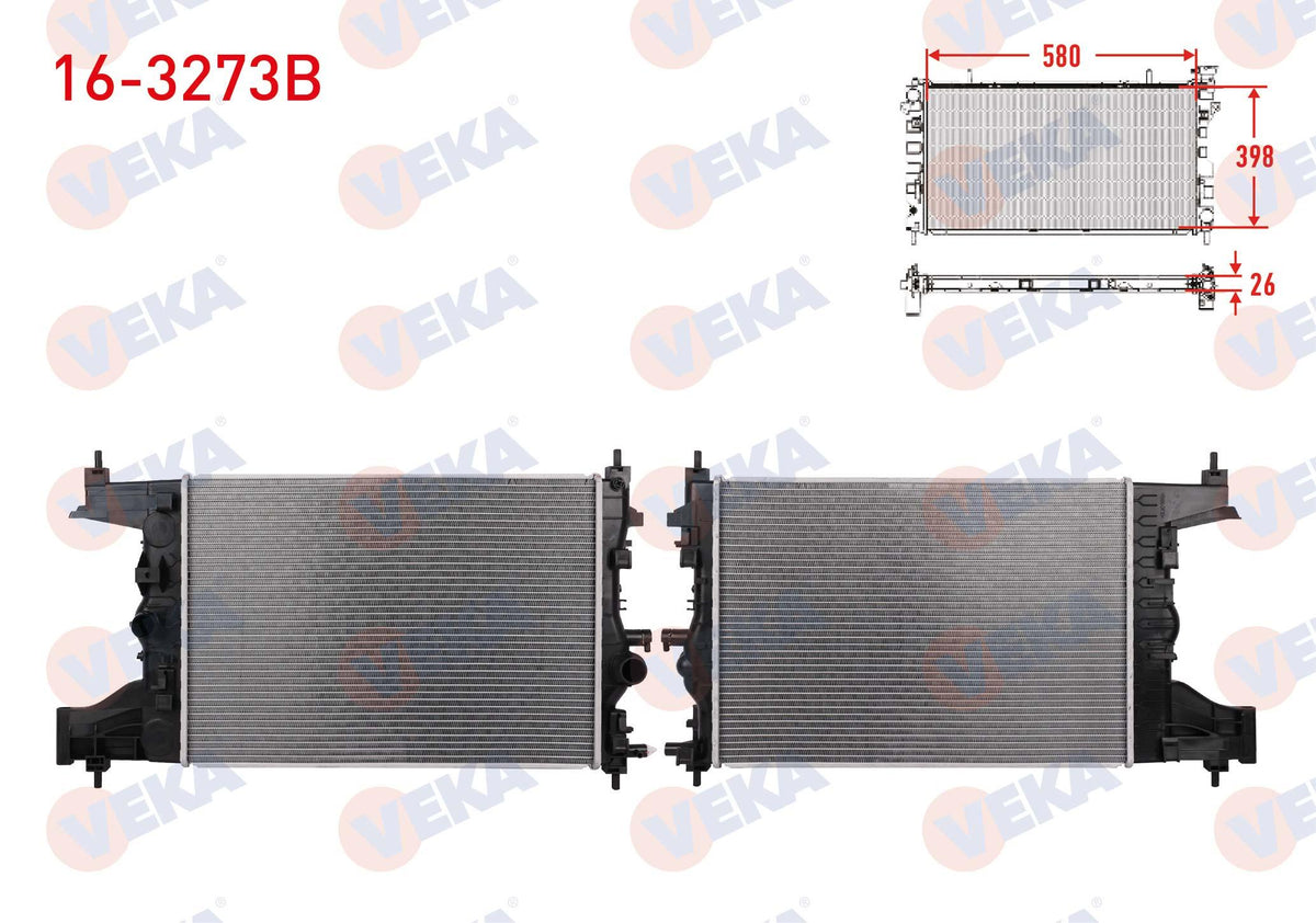 Veka 16-3273B Su Radiator Brazing Opel Astra J 1.3 CDTi M-T Ac + /-Thickness 26mm 2009-2016 — Radiators & Fans