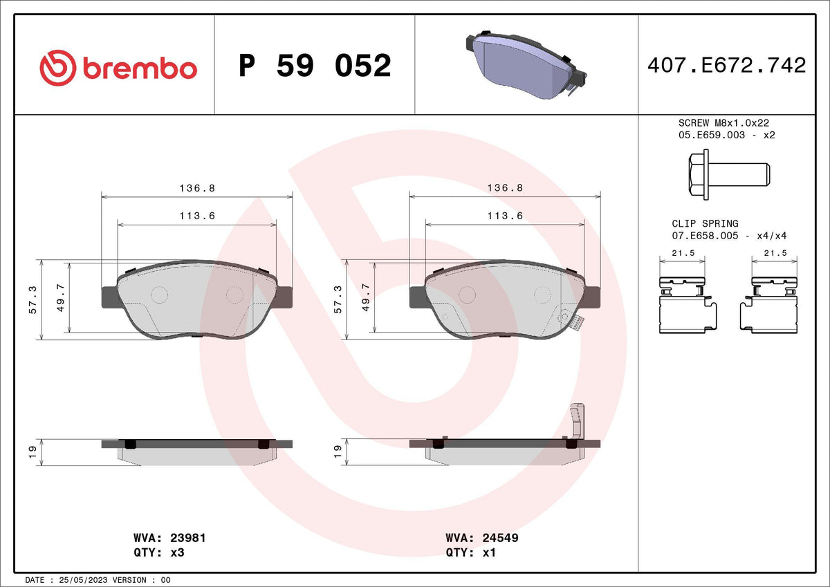 Brembo P59052 Brake Pad Front Low-Met Opel — Brake Pads