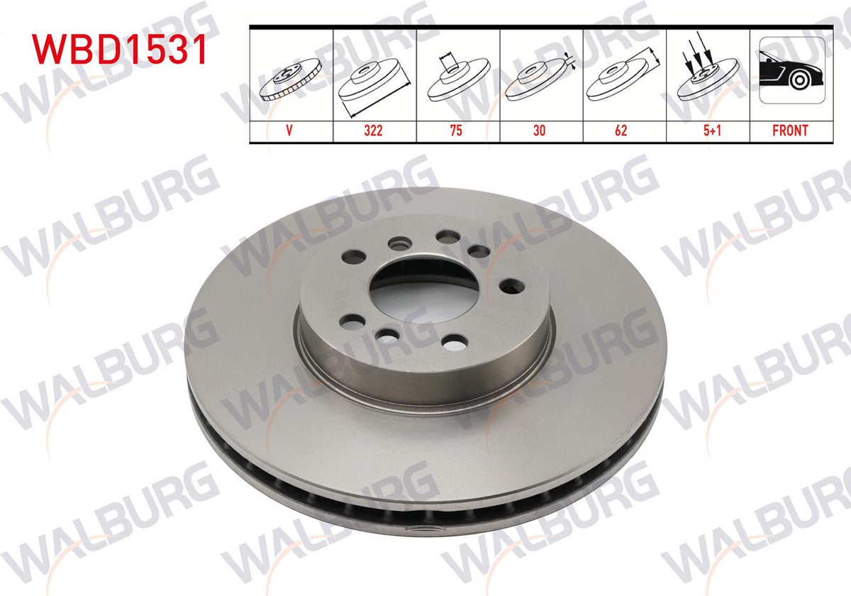 WALBURG WBD1531 Brake Disc Front Air BMW X3 (E83) 3.0 D 5 Bjn 332X30x75x62 2004-2010 — Brake Rotors & Drums