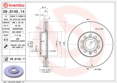Brembo 09.9145.11 Brake Disc Front Coated (VW Caddy 04-Golf 04-Audi A3 04 Seat Leon 06-Skoda Octavia 0 — Brake Rotors & Drums