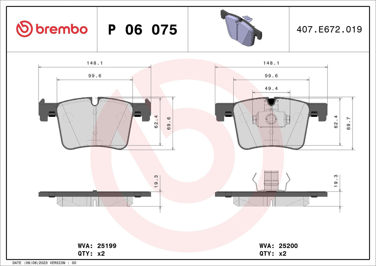 Brembo P 06 075 Front Brake Pad BMW F20/F22/F25/F30/F32/F33/F34/F36 — Brake Pads