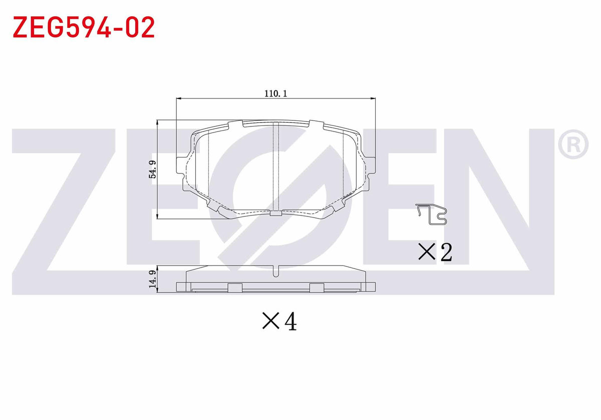 Zegen ZEG594-02 Brake Pad Front Suzuki Vitara (Et,Ta) 1.6i 16V 1988-1999 / Vitara (Et,Ta) 2.0 TD 1988-1999 / Vitara (Et,Ta) 2.0 HDi 1988-1999 / Vitara (Et,Ta) 2.5i 1988-1999