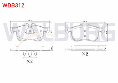 WALBURG WDB312 Brake Pad Front Volvo C70 I 2.0 1998-2005 / S60 I 2.0 T5 2000-2010 / S80 I 3.0 T6 1998-2006 / V70 — Brake Pads