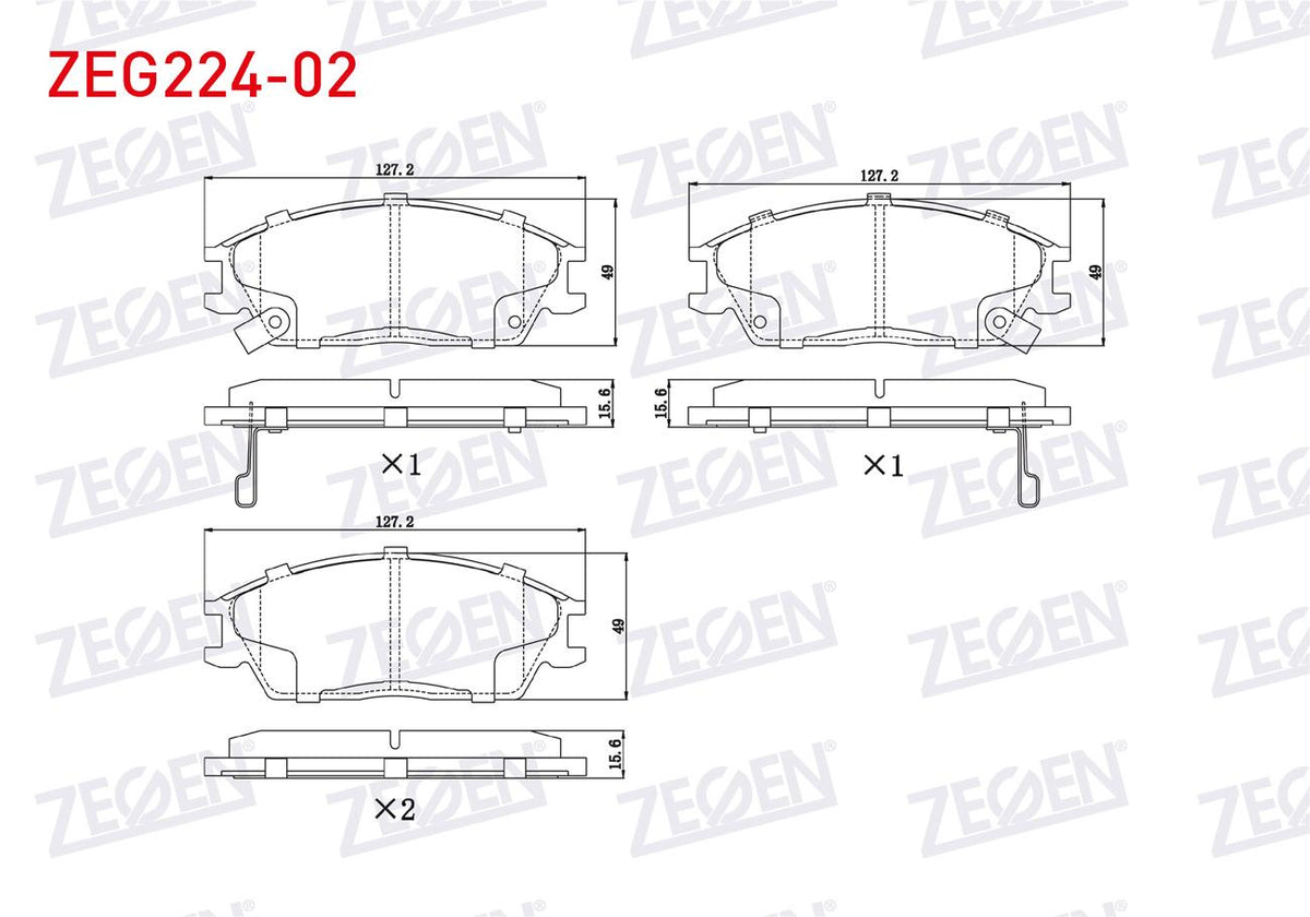 Zegen ZEG224-02 Brake Pad Front with Wear Indicator Accent I 1.3i 1994-20000 / 1.5i 1994-2000 / Excel 1.3i 1990-1995 / 1.5i 1990-1995 / Getz 1.3i 2002-2008 / 1.5 CRDi 2002-2008 / Accent II 1.5i 2000-2005