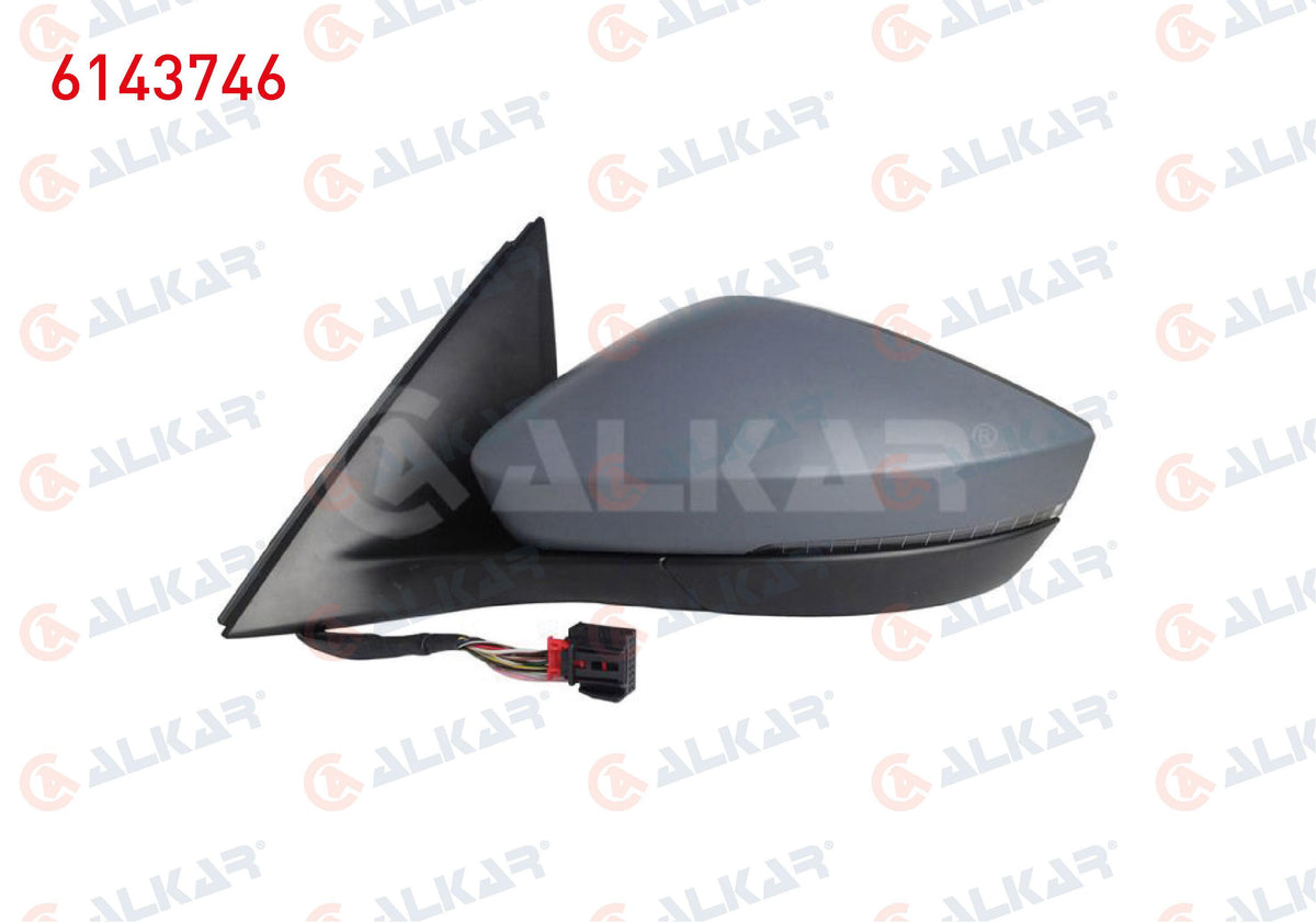 Alkar 6143746 Outer Rear View Mirror Left Electric Heated Primed Automatic Folding with Turn Signal Led 10 Pin Skoda Scala / Kamiq 2019