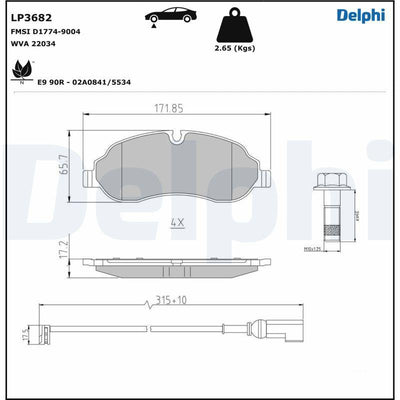 Delphi LP3682 Front Brake Pad Ford Transit V363 290 310 330 350 03 /2016 / — Brake Pads
