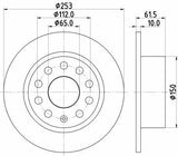 HELLA Pagid Brake Disc 8DD355132-281 - 253mm x 10mm 5x112 — Brake Rotors & Drums