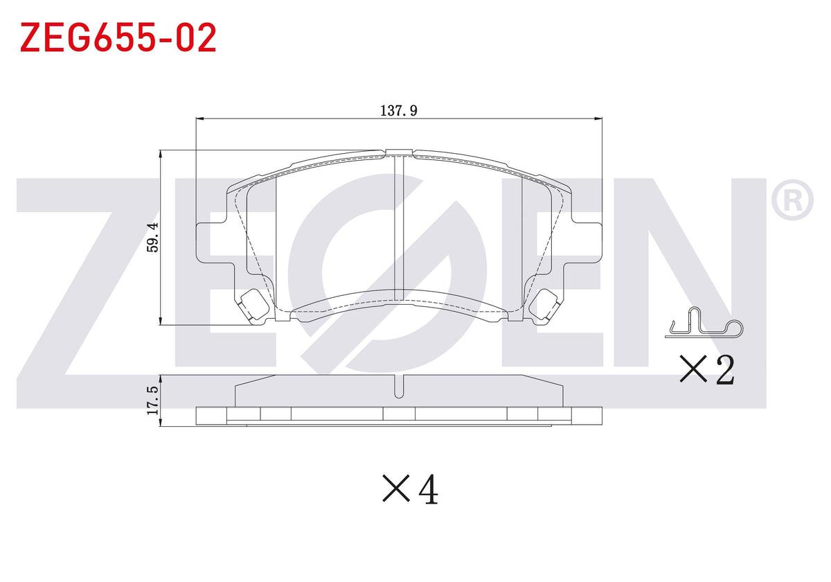 Zegen ZEG655-02 Brake Pad Front Subaru Forester (Sf) 1995-2002 / Impreza 1992-2000 / Impreza 2000-2007 / Legacy II (Bd,Bg) 1994-1999 / Outback (Be, Bh) 1998-2003