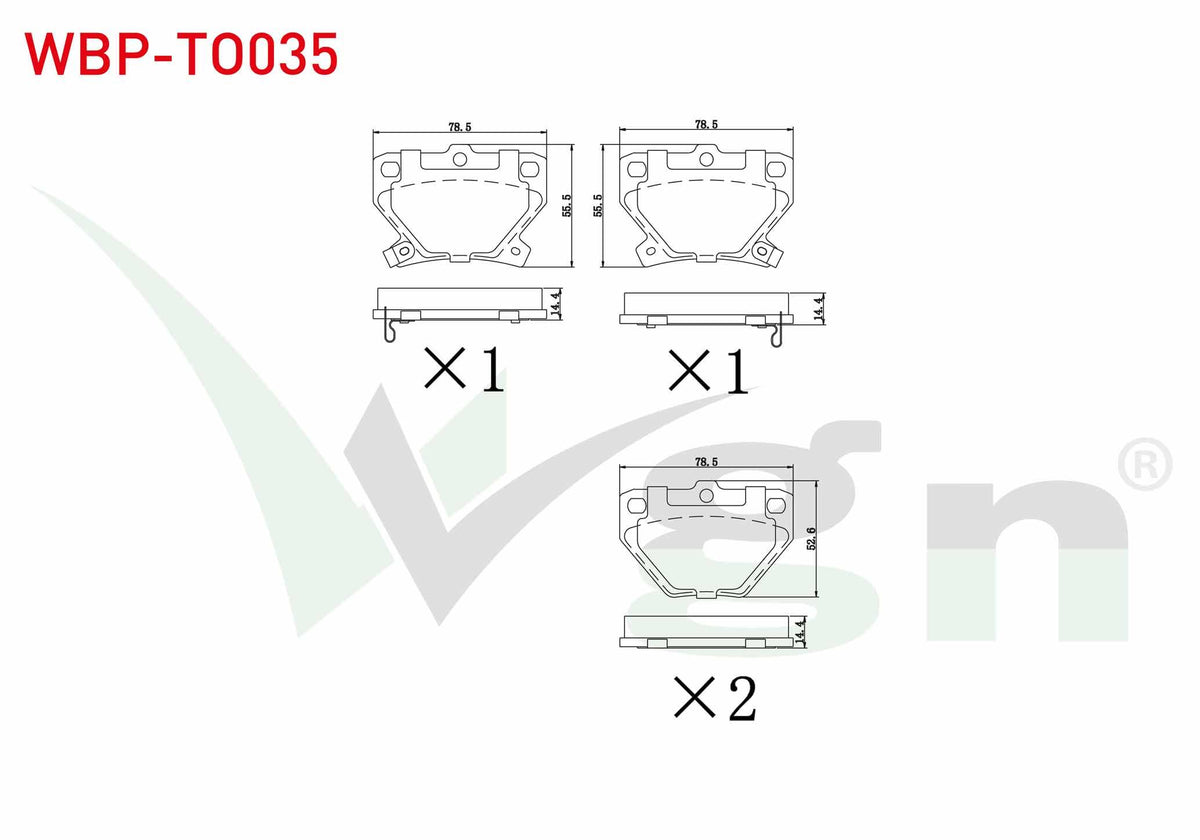 WGN WBP-TO035 Brake Pad Rear with Wear Indicator Toyota Yaris (_Cp10) 1.0i 1999-2005 / Yaris (_Cp10) 1.3i 1999-2 — Brake Pads