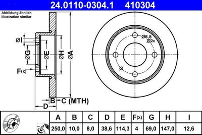 ATE 24.0110-0304.1 Brake Disc Smart 454 Rear Forfour / Colt — Brake Rotors & Drums
