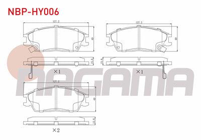 NAGAMA NBP-HY006 Brake Pad Front with Wear Indicator Accent I 1.3i 1994-20000 / 1.5i 1994-2000 / Excel 1.3i 1990-1995 / 1.5i 1990-1995 / Getz 1.3i 2002-2008 / 1.5 CRDi 2002-2008 / Accent II 1.5i 2000-2005