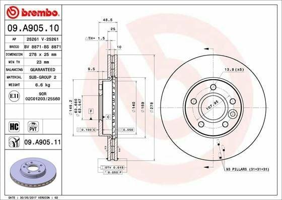 BREMBO 09.A905.11 Brake Disc - Replacement for Mazda 3 — Brake Rotors & Drums