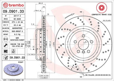 Brembo 09.D901.33 Rear Brake Disc BMW G30 G32 G11 M Sport 17> Set of 2 — Brake Rotors & Drums