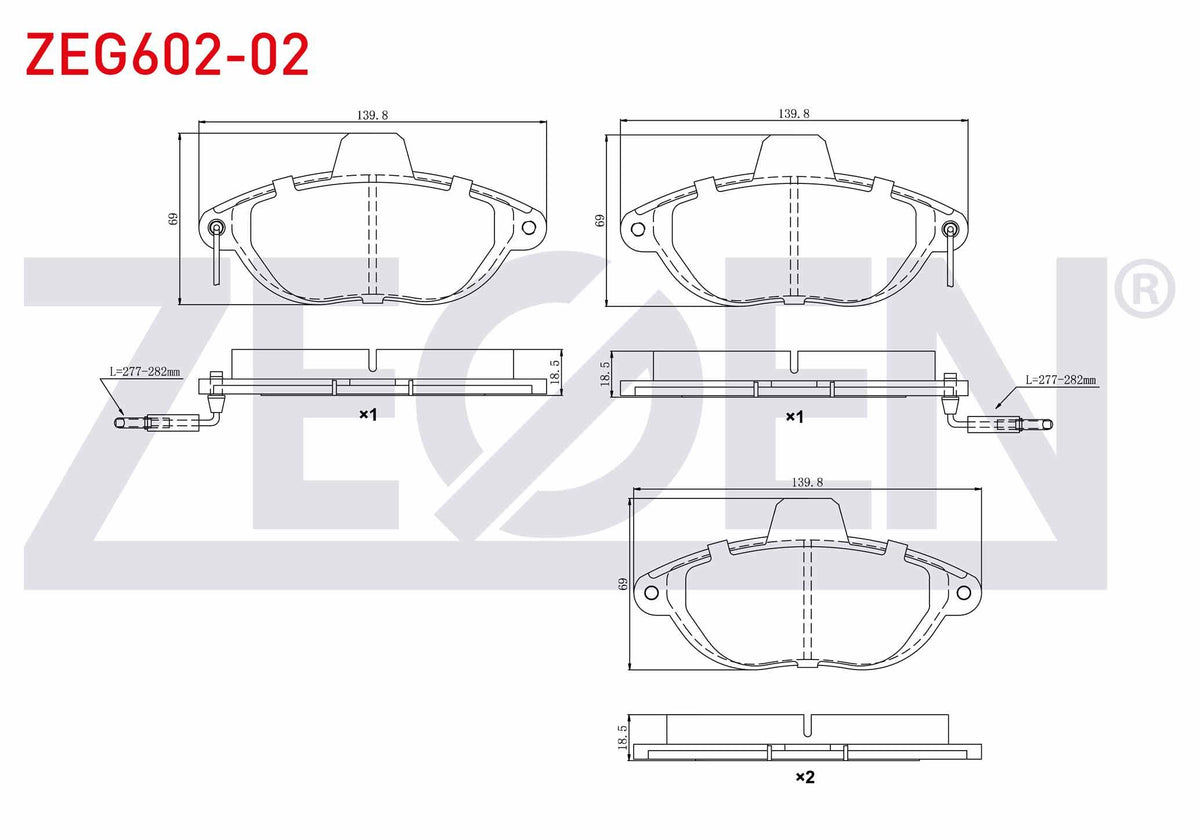 Zegen ZEG602-02 Brake Pad Front with Connector Fiat Scudo (220P) 1.9 D 1996-2006 / 2.0 JTD 1996-2006 / Citroen J — Brake Pads
